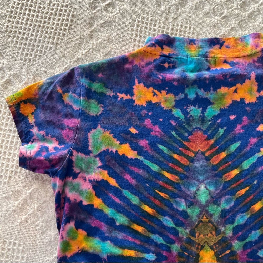 Saisby by Cg Vibrant Hand Tie-Dyed Mock Neck Dress Top Side Split Hem Cotton - Picture 4 of 15